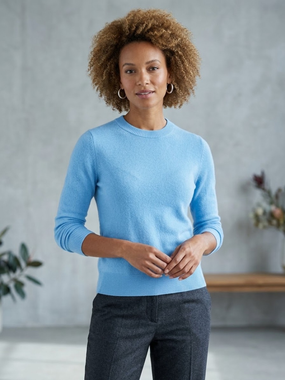 InCashmere 100% Cashmere Crewneck Sweater Sky Blue Size Small